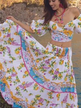 Antica Sartoria 2026 Floral Two-Piece Crop Top & Maxi Skirt Set White Pink flora
